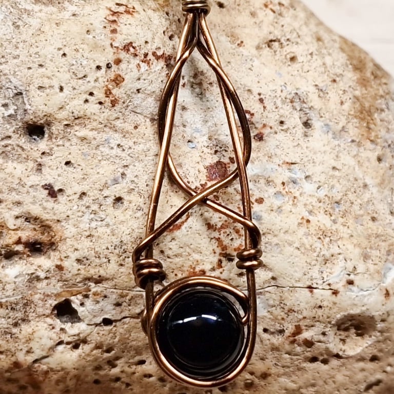 Black Tourmaline pendant. Dark celtic knot necklace. October birthstone