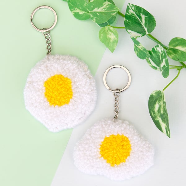 Fried Egg Punch Needle Tufted Keyrings