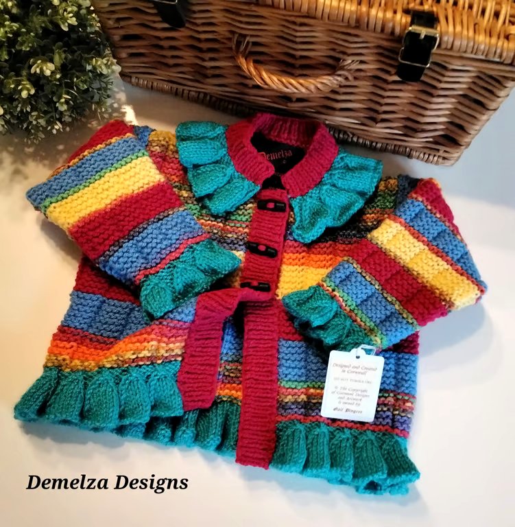 Designer Baby Girl's Frilled Hand Knitted Jacket Size 18 - 24 months size