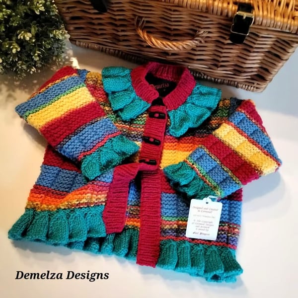 Designer Baby Girl's Frilled Hand Knitted Jacket Size 18 - 24 months size