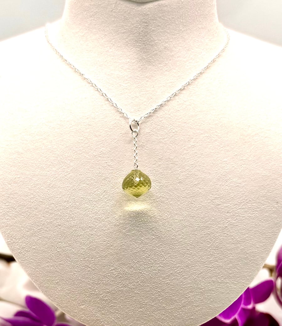 Silver, Lemon Quartz Micro-Faceted Onion Necklace, Handmade in North Yorkshire