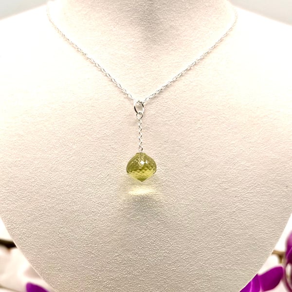 Silver, Lemon Quartz Micro-Faceted Onion Necklace, Handmade in North Yorkshire