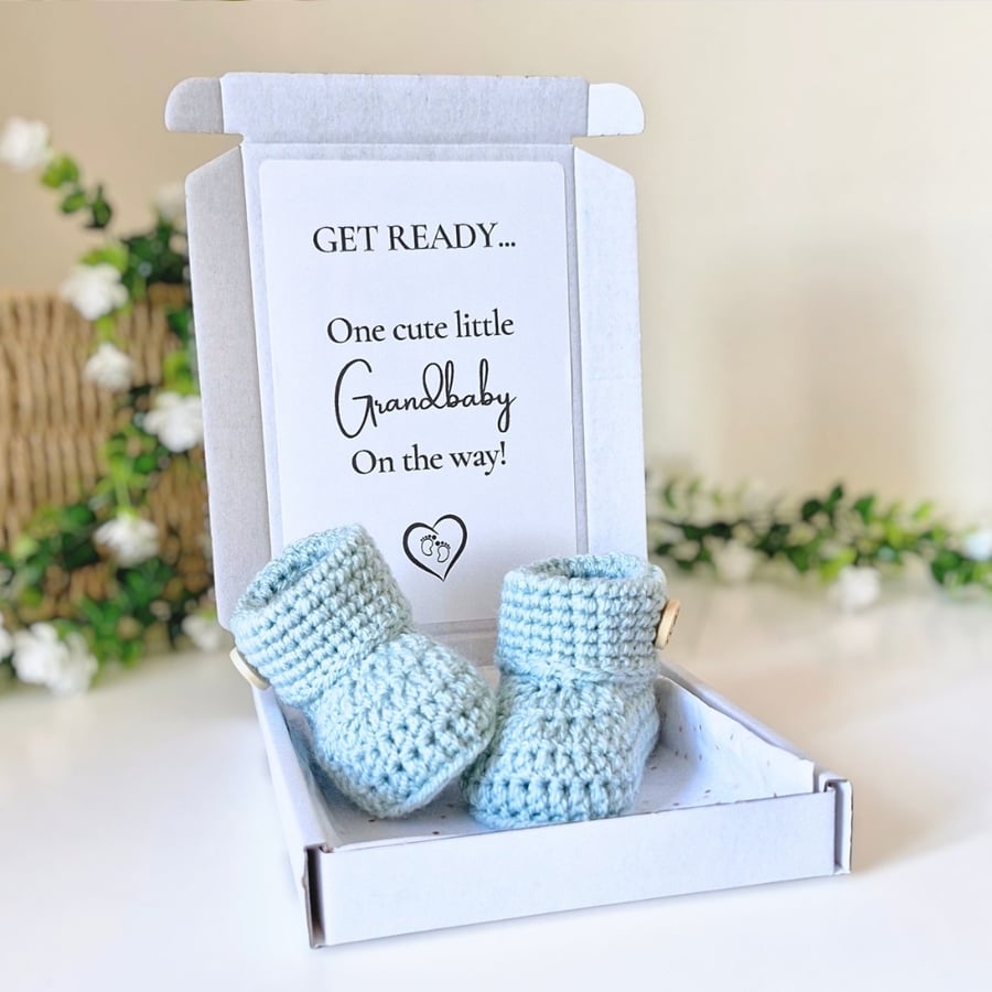 Grandparents Pregnancy Announcement Gift - Crochet Baby Booties