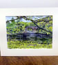 Bridge over River Lyon Landscape Watercolour, Scotland Scenery