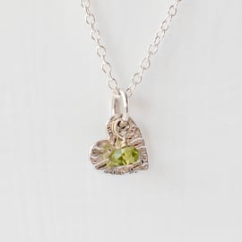 Peridot with Fine Silver Heart Pendant Necklace