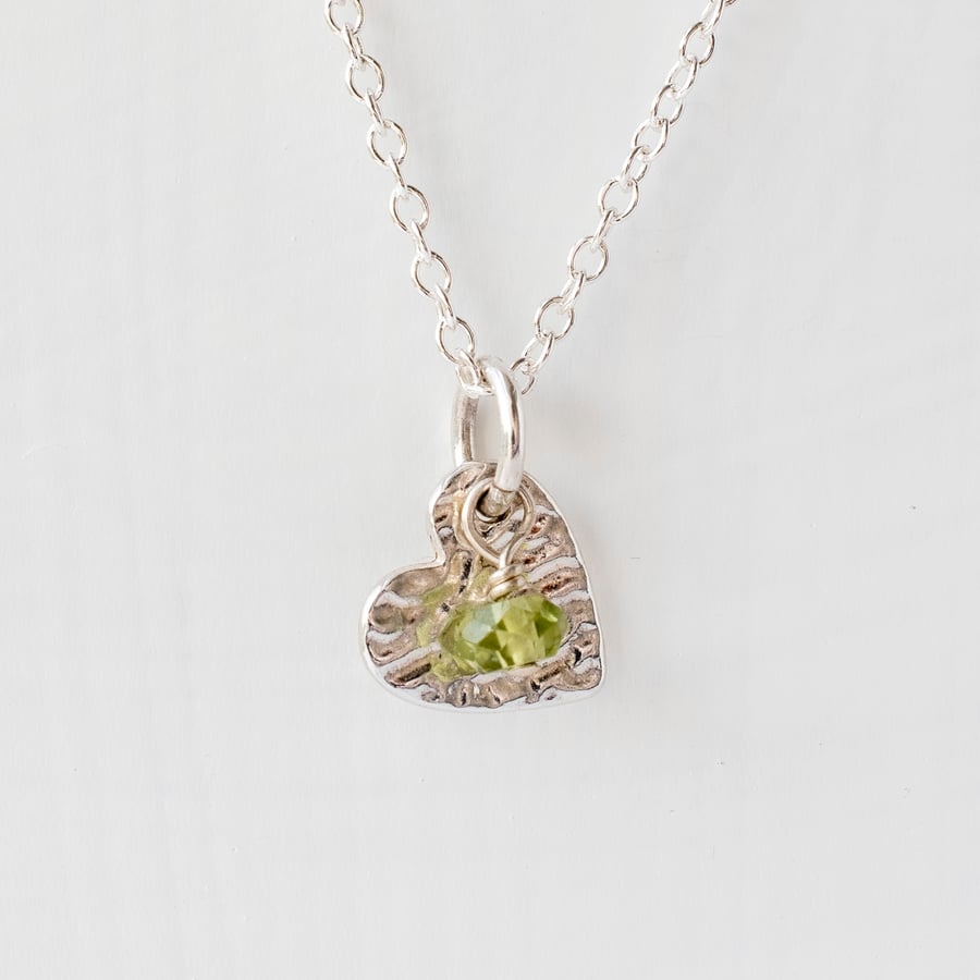 Peridot with Fine Silver Heart Pendant Necklace