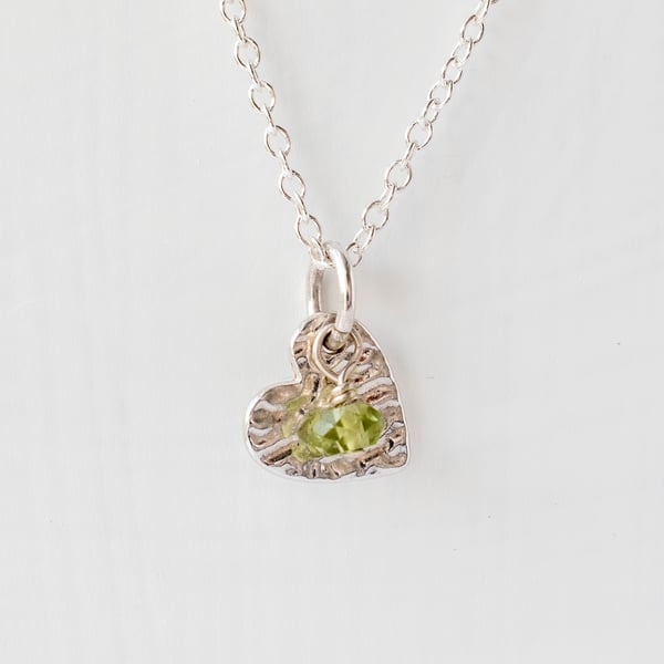 Peridot with Fine Silver Heart Pendant Necklace