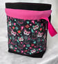 Large Cotton Canvas Drawstring Project Bag Day Of Dead Cats Sugar Skulls