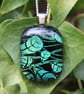 Fresh Green Leaves Dichroic Glass Pendant Necklace:  Fused Glass pendant F17 - Image 10