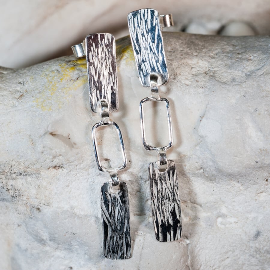 Handmade eco silver long dangly statement earrings 