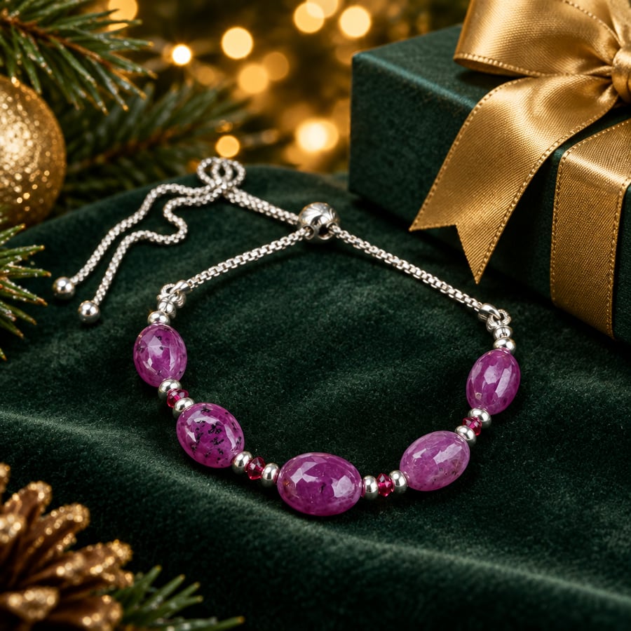 Handmade Guinea Ruby Slider Bracelet, Sterling Silver Adjustable Bracelet