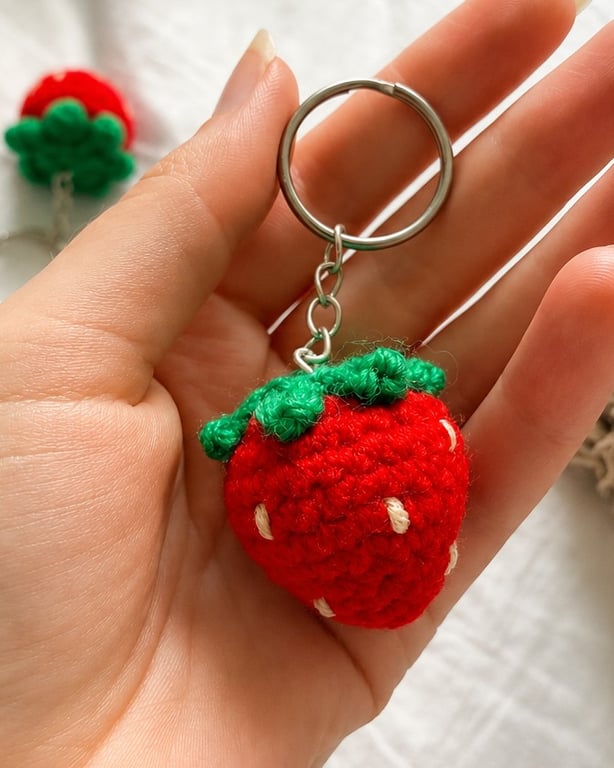 Crochet Strawberry Keyring