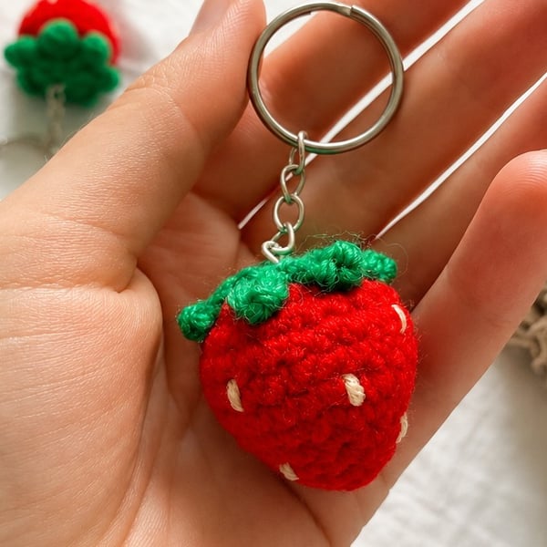 Crochet Strawberry Keyring