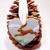 Pair of Wooden Handpainted Hearts with Hares
