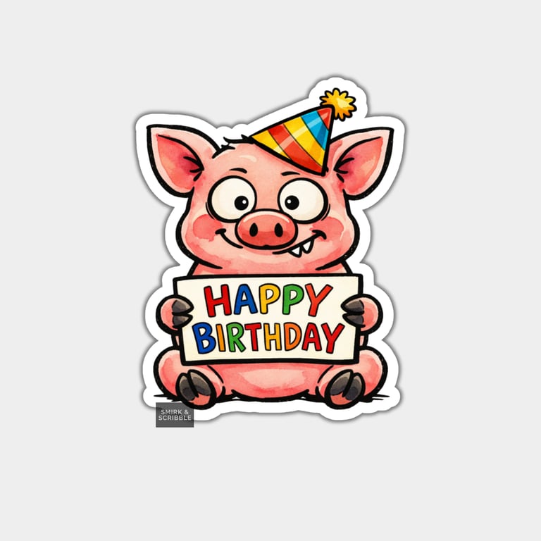 Funny Birthday Sticker For Adults - Happy Pig