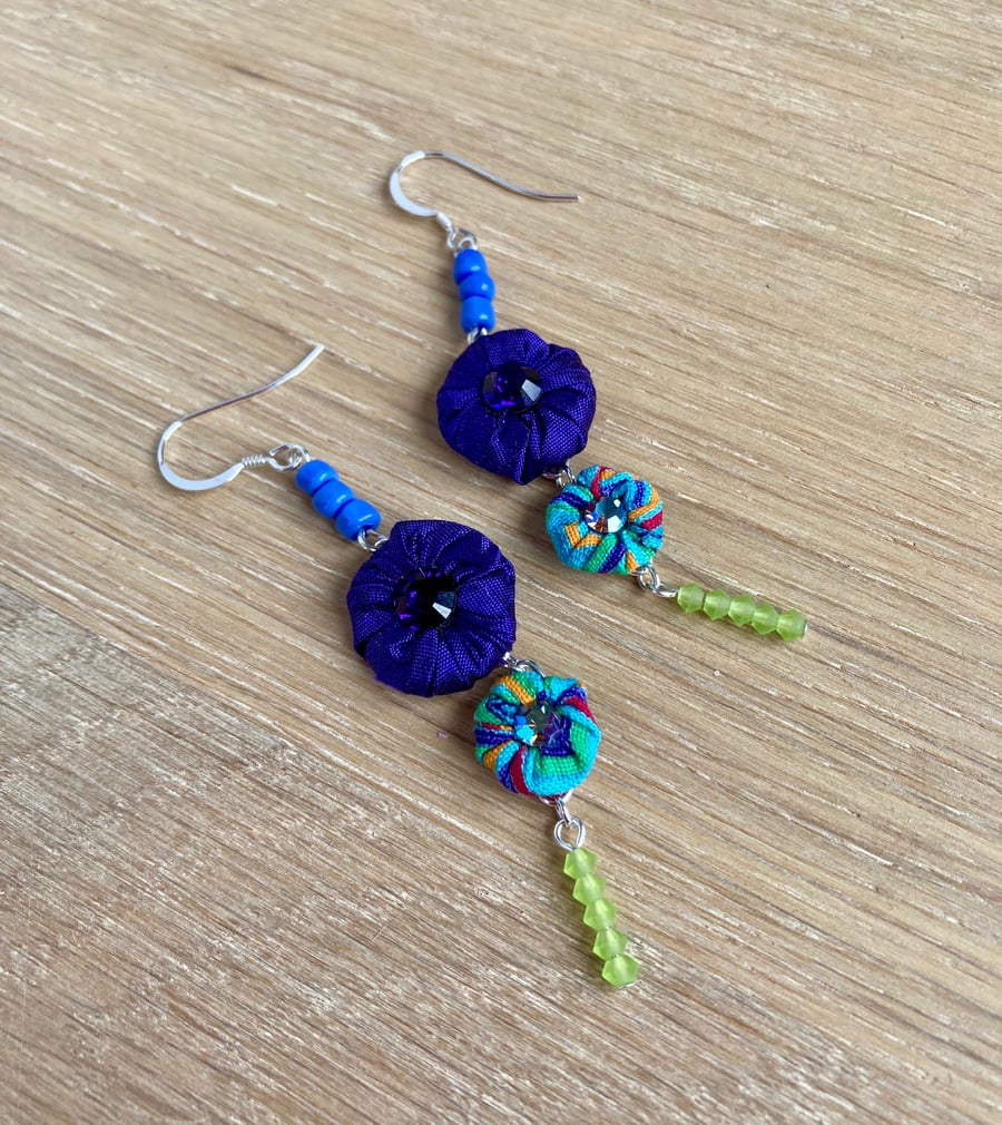 Bright Colourful Sparkly Silk Crystal & Glass Earrings