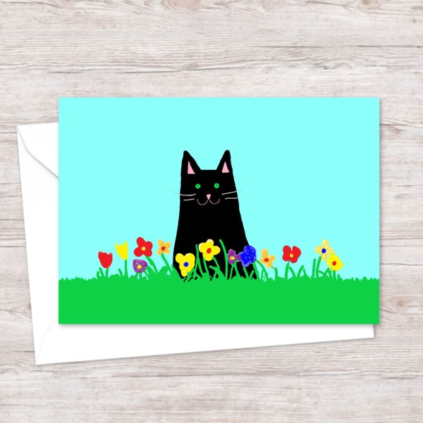 Garden Cat Greetings Card: Cat Lover Birthday Card (117)
