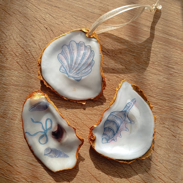 3 sea themed hand-finished oyster shells