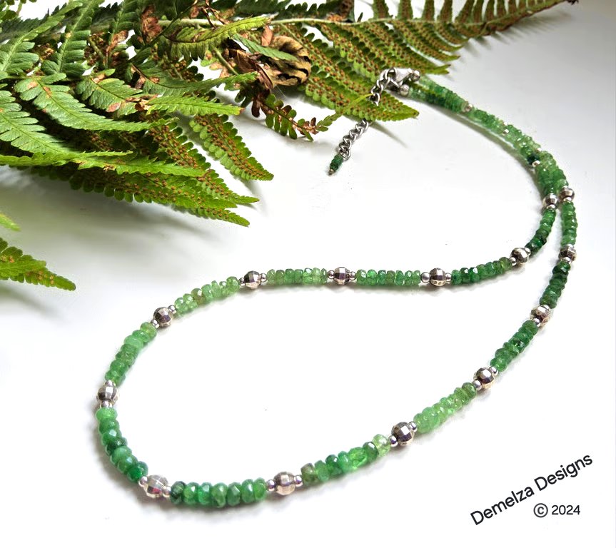 Faceted Shaded Emerald Sterling Silver Necklace 