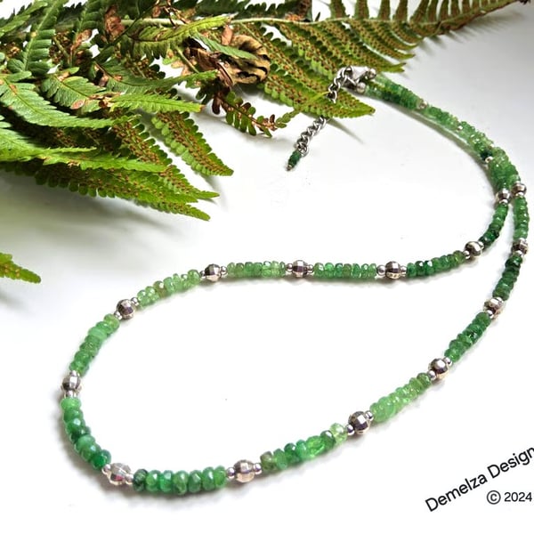 Faceted Shaded Emerald Sterling Silver Necklace 