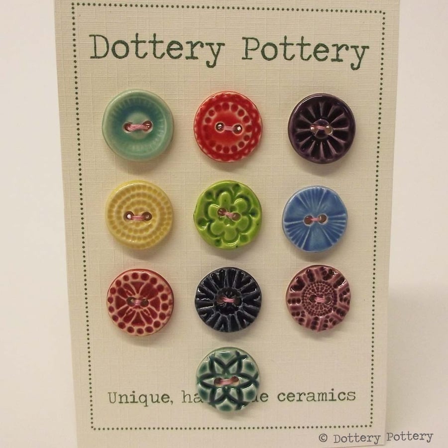 Set of ten little handmade ceramic buttons pottery buttons