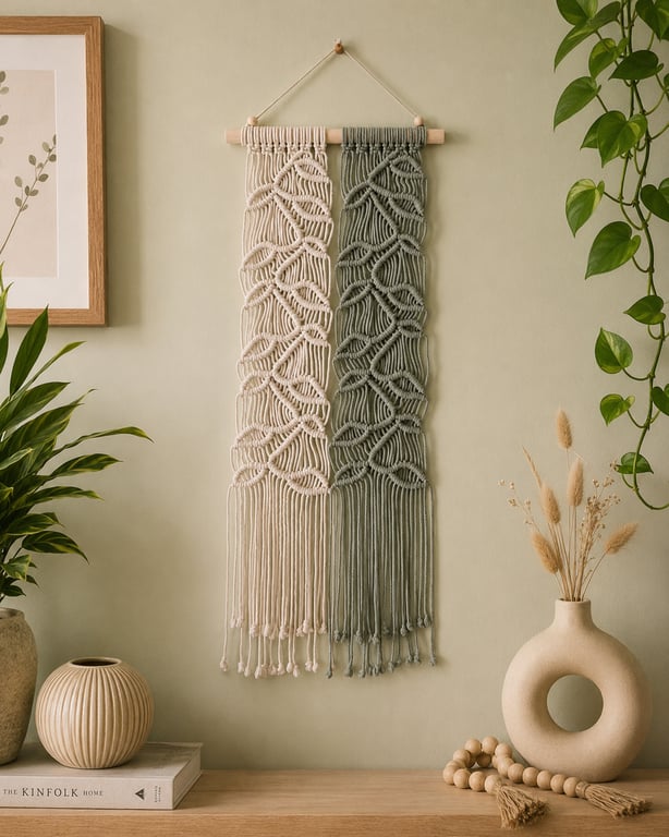 Sage Green and Off White Macrame Wall Hanging.