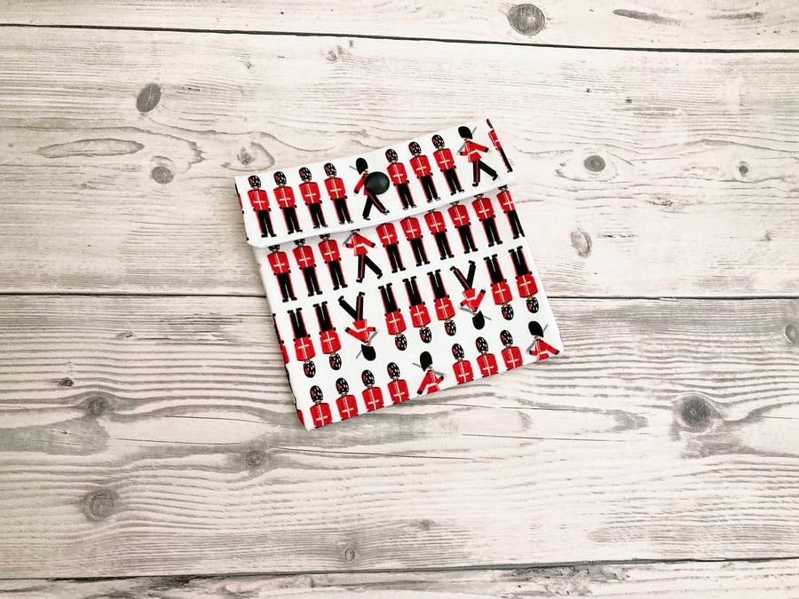 London Guardsmen themed discreet sanitary cotton fabric pouch.