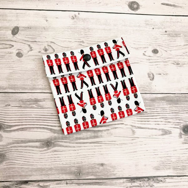 London Guardsmen themed discreet sanitary cotton fabric pouch.