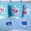 Christmas Cards Pack of Five,Handmade,'Snug in the Snow',Can Be Personalised