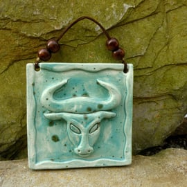 Zodiac Wall art  pottery TAURUS hanging decoration  April 21-May 20 wall hanging