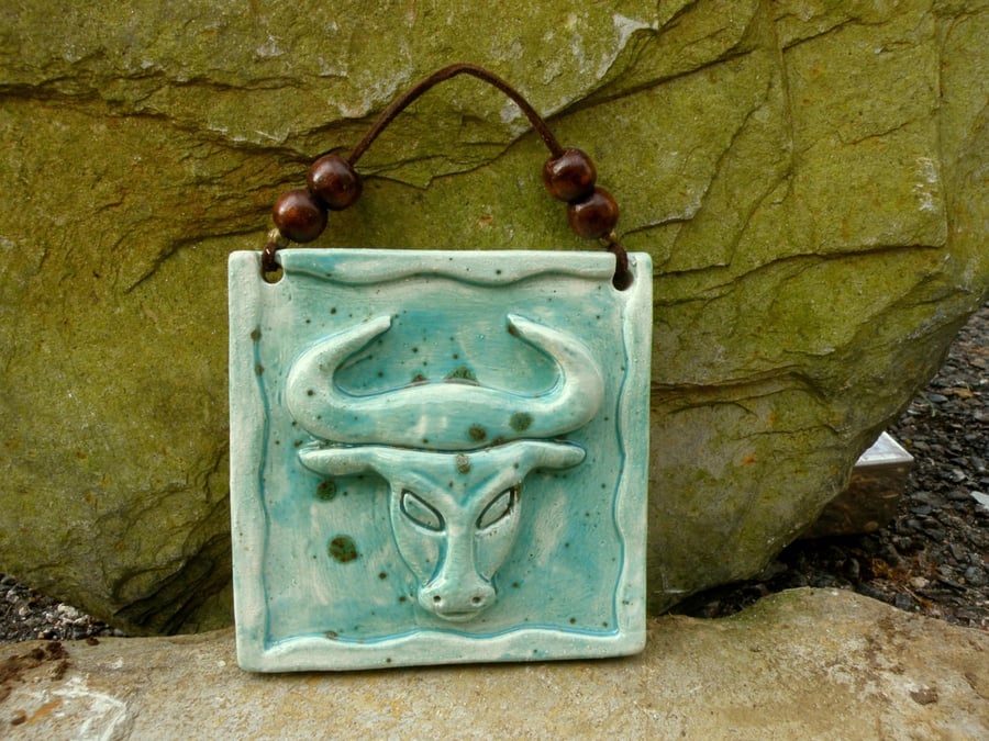 Zodiac Wall art  pottery TAURUS hanging decoration  April 21-May 20 wall hanging