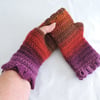 Crochet Fingerless Mitts Dragon Scale Cuffs Mauve Purple Red Brown Rust