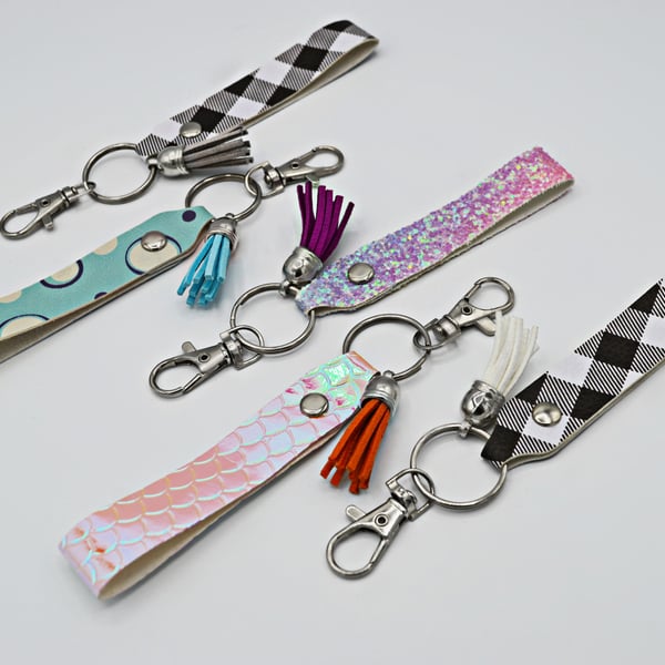 Seconds Sunday - Faux Leather Patterned Wristlet Style Keyrings - Free Postage