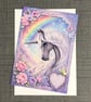Magical Unicorn Greeting Card - A5 Fantasy Unicorn Card with Rainbow & Flowers