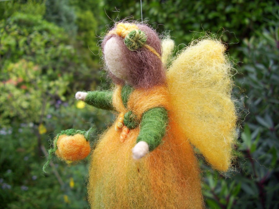 Halloween Pumpkin Fairy - Nature Table Corner - Needle Felted Autumn Decoration