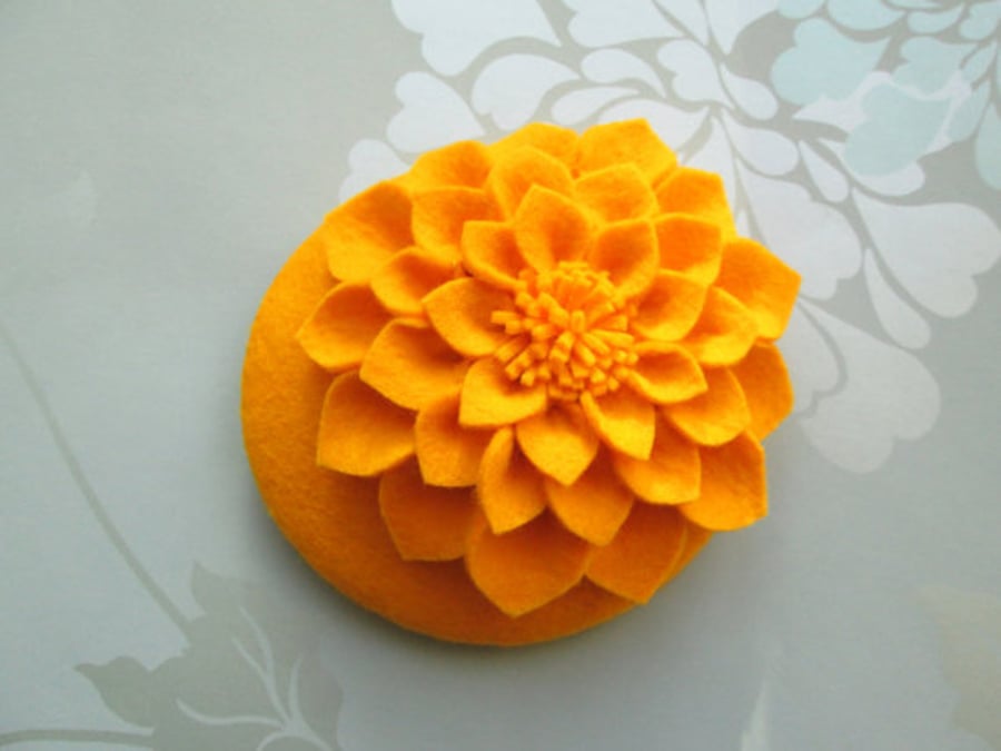 Yellow Cocktail Hat - Dahlia Flower Fascinator Hat, Race Hat, Wedding Hat