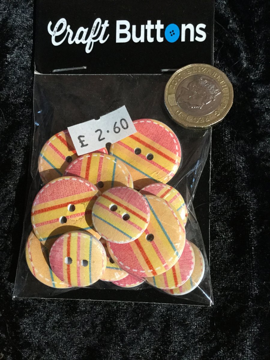 Craft Buttons Yellow Pink Red Teal Stripes (N.43)
