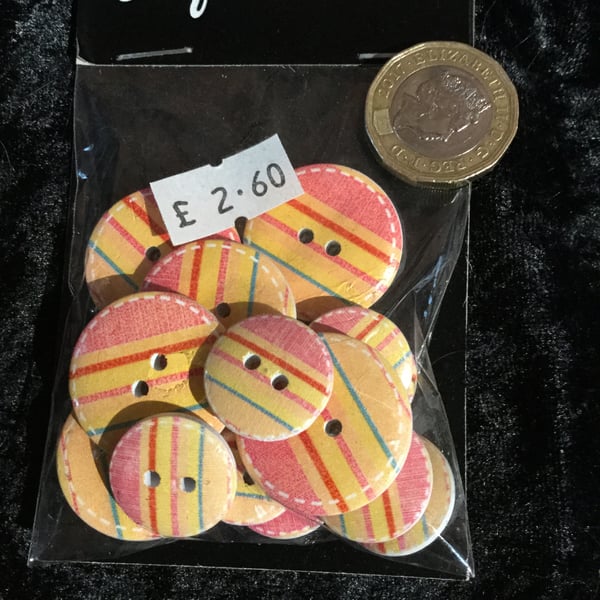 Craft Buttons Yellow Pink Red Teal Stripes (N.43)