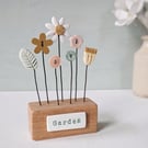 Clay and Button Flower Garden in a Wood Block 'Garden'