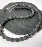Frosted black labradorite and silver bead necklace, adjustable length - Image 1