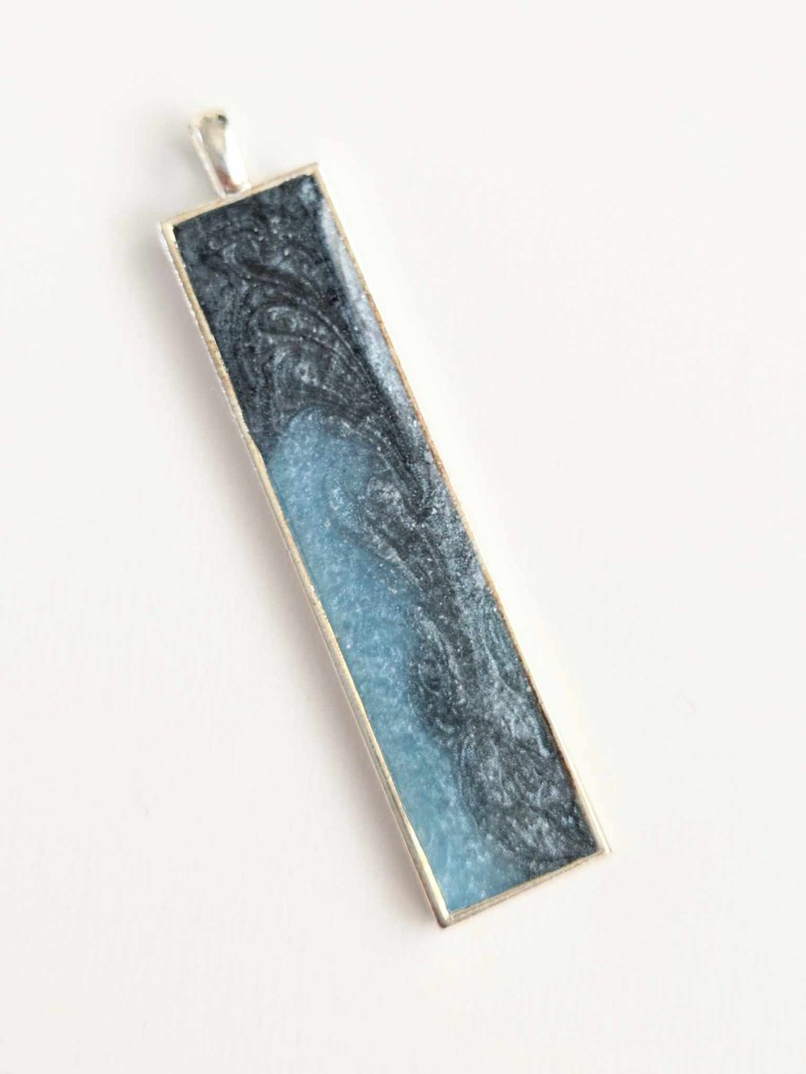 Long Rectangular Pendant With Blue Resin