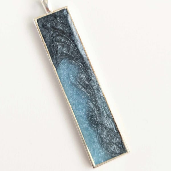 Long Rectangular Pendant With Blue Resin