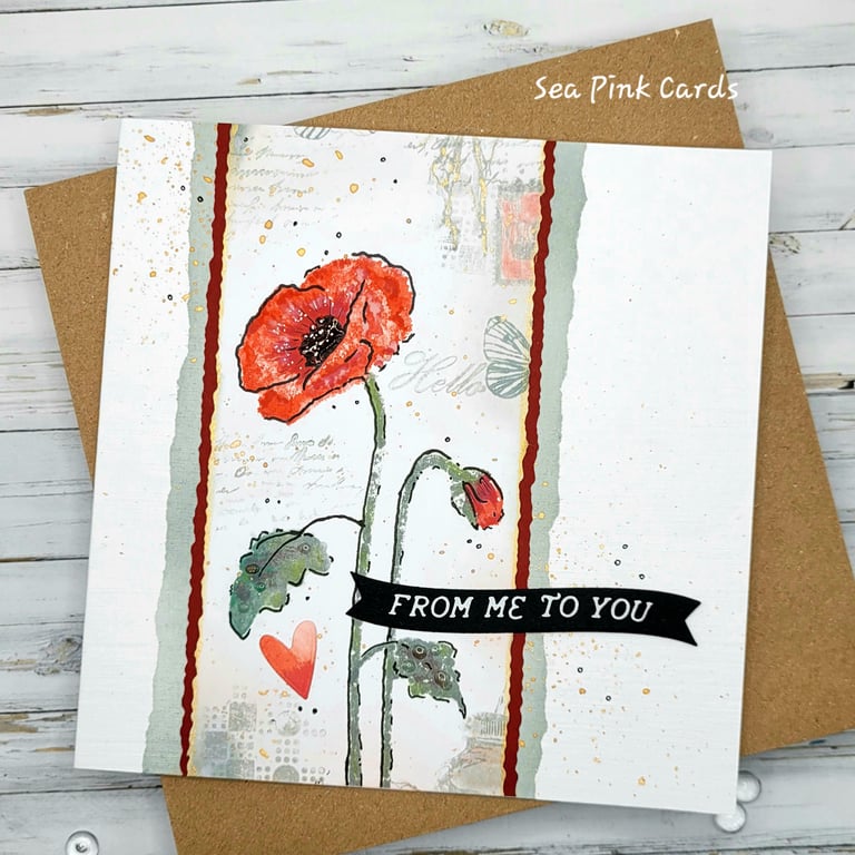 Red Poppy Card - handcrafted - thinking of you, all occasions, blank inside