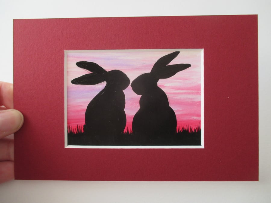 SALE Bunny Rabbit ACEO Original Miniature Painting Picture Art Mounted
