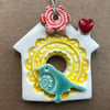 Small Ceramic bird house decoration Pottery bird house orange flower
