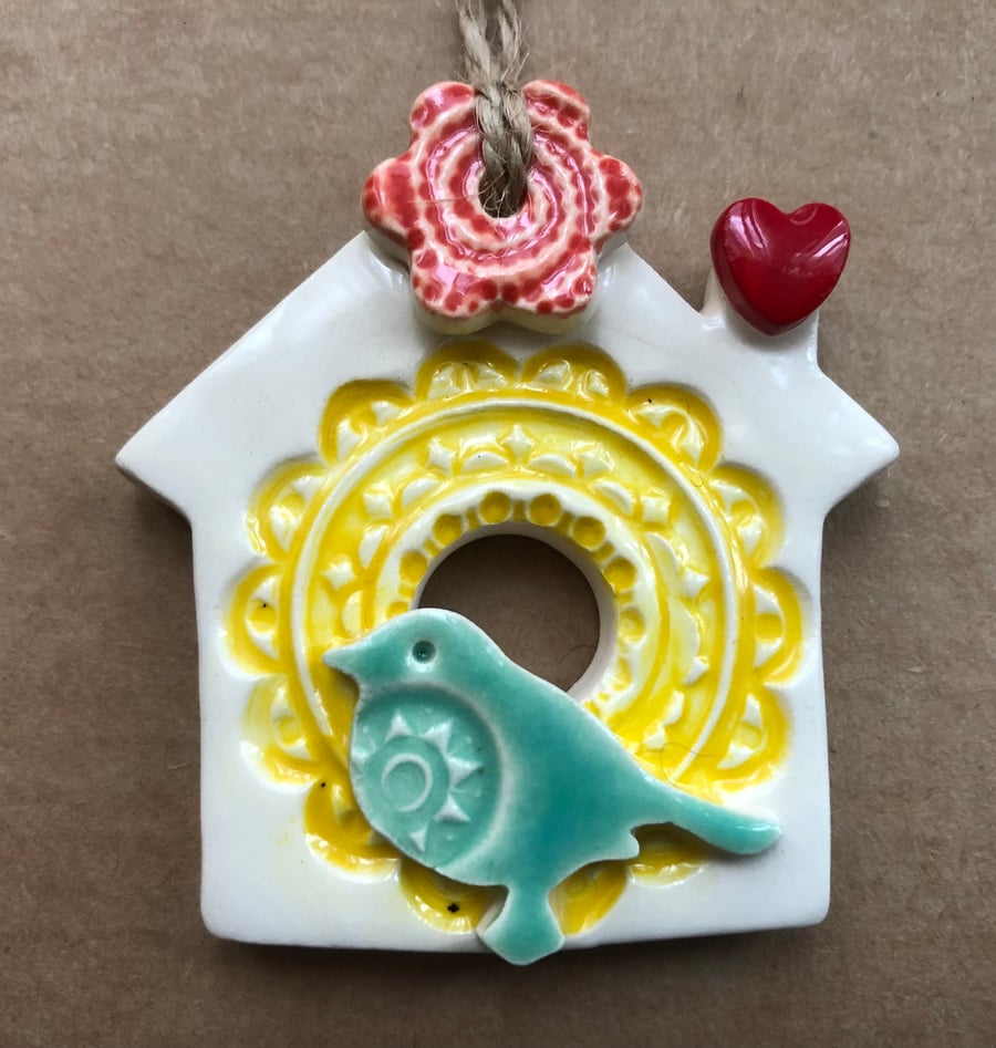 Small Ceramic bird house decoration Pottery bird house (seconds)
