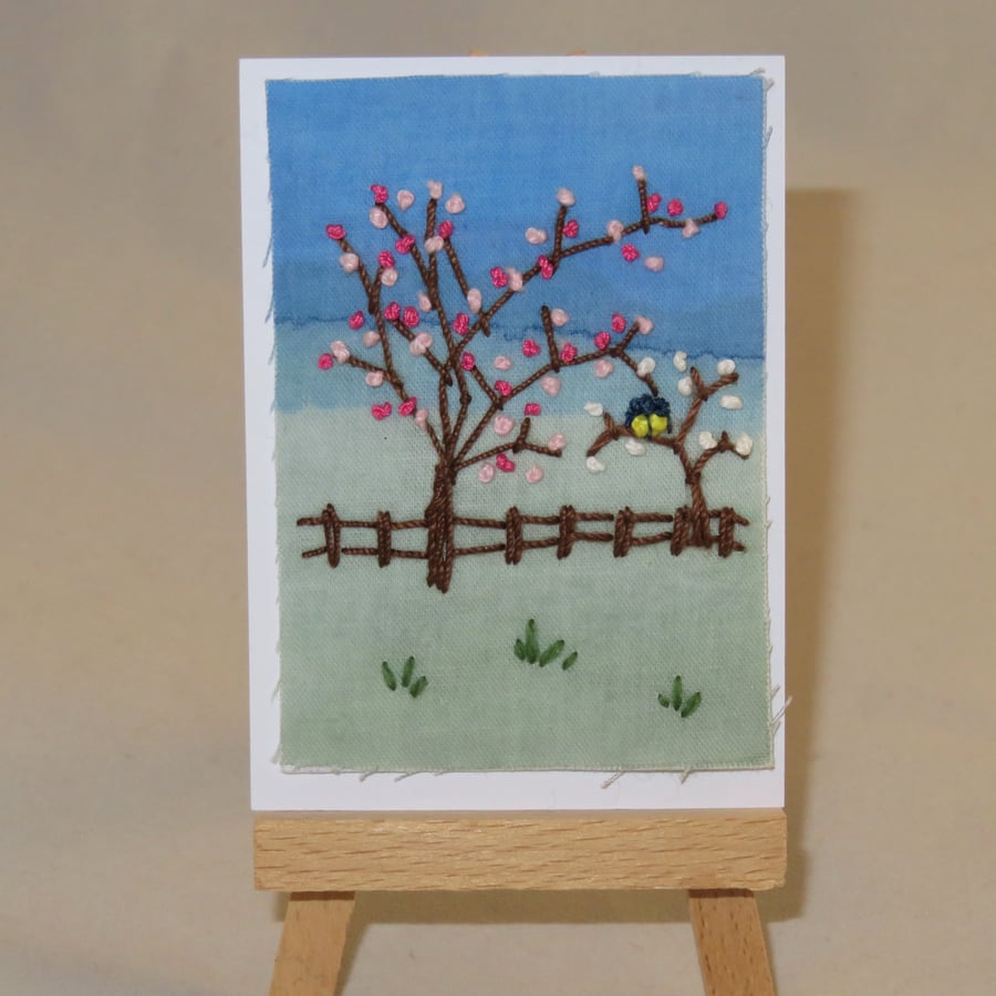 ACEO Two Tiny Blue Tits Amidst the Blossom