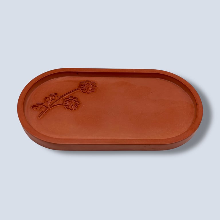 Terracotta Oval Catchall Tray with Floral Detail