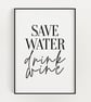 KITCHEN WALL ART, Save Water Drink Wine, Funny Kitchen Print, Kitchen Poster