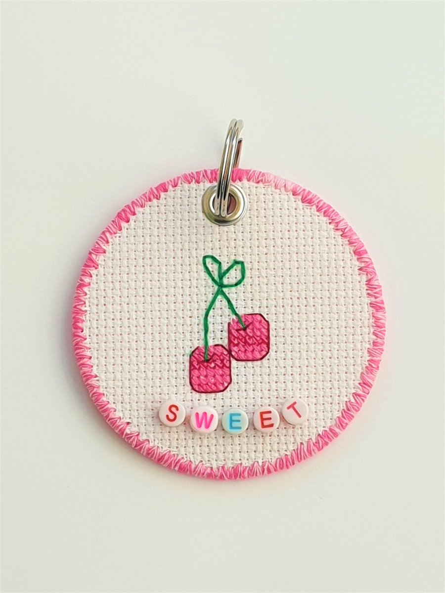 Cherries Keyring with 'sweet' lettering